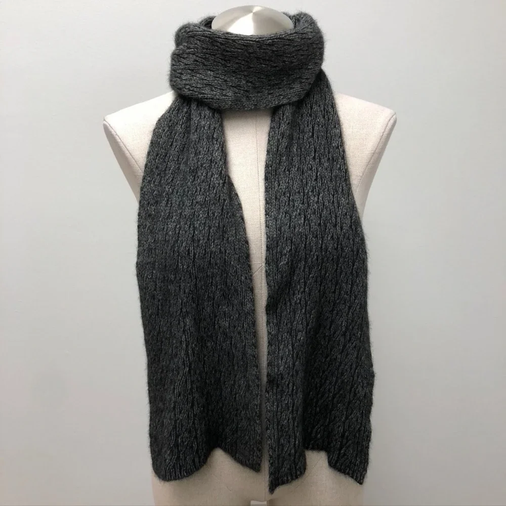 Koru Cable Knit Rectangle Scarf Unisex Gray Minimalist Classic Capsule Wardrobe